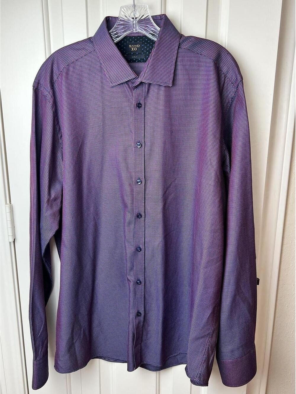 Eton SandXO 2-Ply Iridescent Purple MicroPattern Houndstooth Mens Shirt 44 (XL)